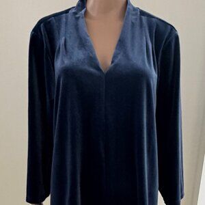 Lands' End Blue Stretch Velvet V Neck 3/4 Sleeve Tunic Top Plus Size 2X 20W-22W